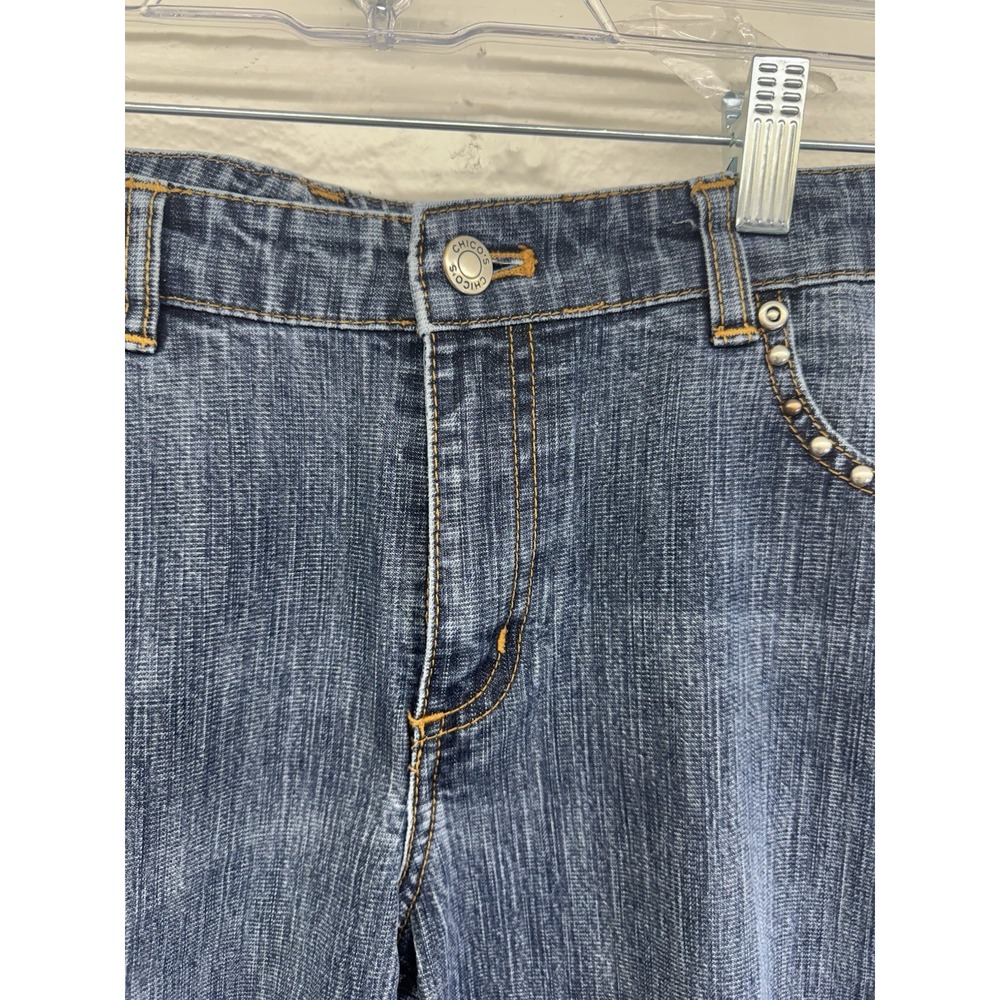Chico's Platinum Blue Jeans Womens 1.5 T Barely Flare Leg Embellished Pocket - Picture 1 of 8